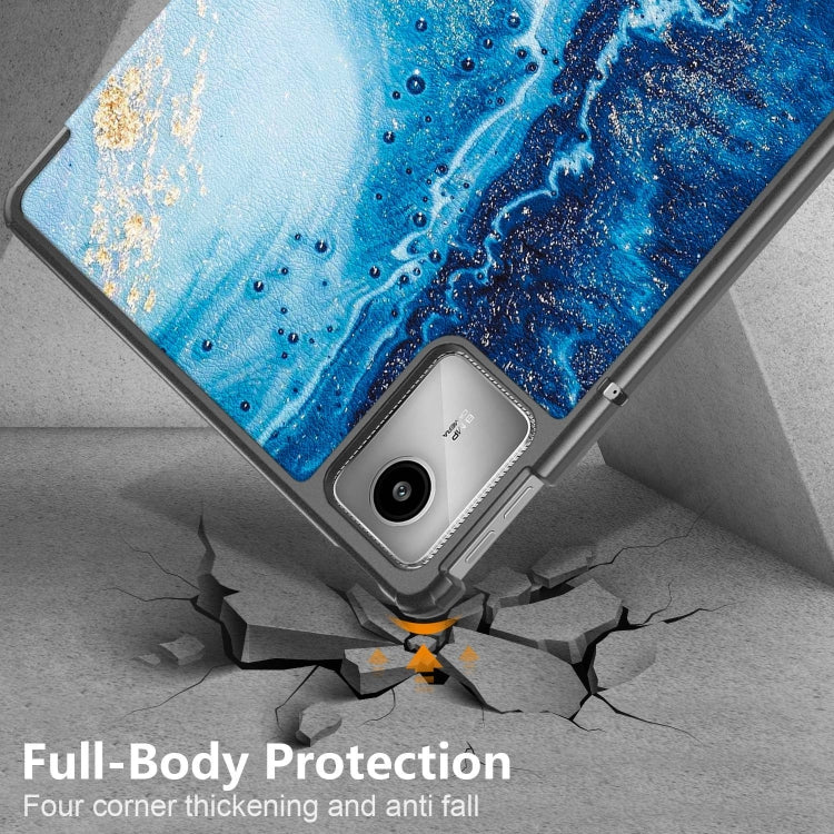 For Lenovo Tab M11/ Xiaoxin Pad 11 2024 Custer Painted 3-Fold Holder Leather Smart Tablet Case(Waves) - free shipping - PMC TechLife - Order now!