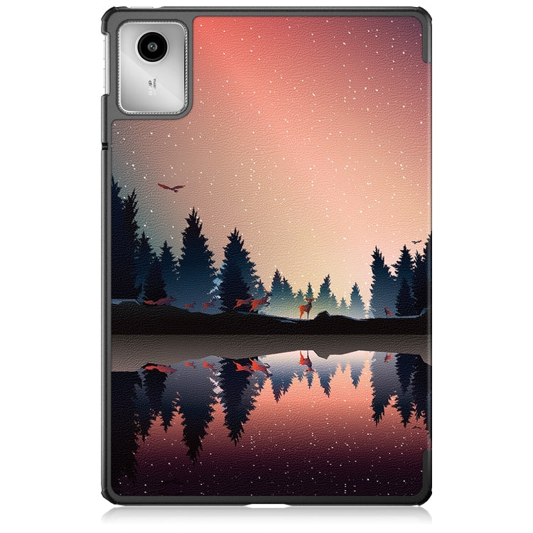 For Lenovo Tab M11/ Xiaoxin Pad 11 2024 Custer Coloured Drawing 3-folding Leather Smart Tablet Case(Sunset) - Lenovo by PMC Jewellery | Online Shopping South Africa | PMC Jewellery | Buy Now Pay Later Mobicred