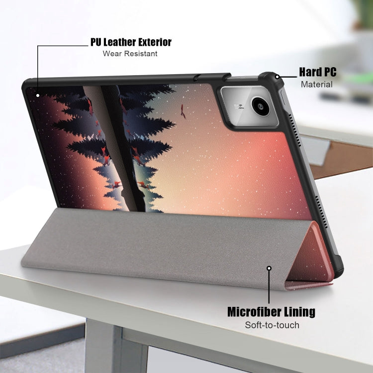 For Lenovo Tab M11/ Xiaoxin Pad 11 2024 Custer Coloured Drawing 3-folding Leather Smart Tablet Case(Sunset) - Lenovo by PMC Jewellery | Online Shopping South Africa | PMC Jewellery | Buy Now Pay Later Mobicred