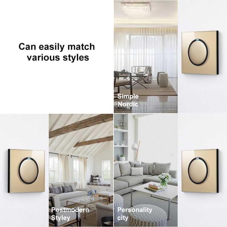 86mm Round LED Tempered Glass Switch Panel, Gold Round Glass, Style:Two Open Dual Control - free shipping - PMC Jewellery - Order now!