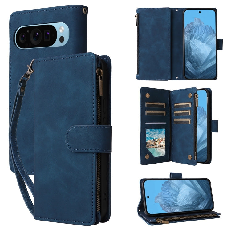 For Google Pixel 9 Multifunctional Multi-Card Wallet Phone Leather Case(Blue) - Google Cases by PMC Jewellery | Online Shopping South Africa | PMC Jewellery | Buy Now Pay Later Mobicred