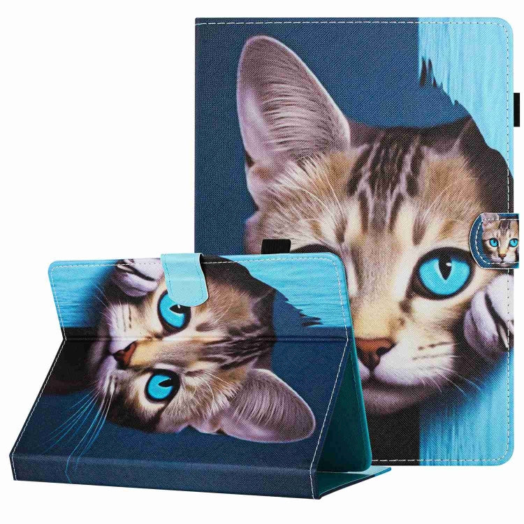 For 10 inch Painted Pattern Stitching Leather Tablet Case(Blue Cat) - 10 - 11 inch by PMC TechLife | Online Shopping South Africa | PMC TechLife | Buy Now Pay Later Mobicred