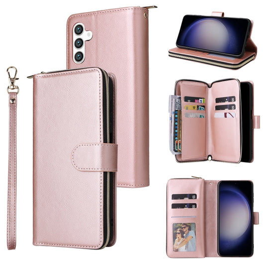 For Samsung Galaxy S24 5G 9-Card Slots Zipper Wallet Bag Leather Phone Case(Rose Gold) - Galaxy S24 5G Cases by PMC Jewellery | Online Shopping South Africa | PMC Jewellery | Buy Now Pay Later Mobicred