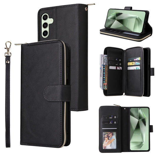 For Samsung Galaxy S24 FE 5G 9-Card Slots Zipper Wallet Bag Leather Phone Case(Black) - Galaxy S24 FE 5G Cases by PMC Jewellery | Online Shopping South Africa | PMC Jewellery | Buy Now Pay Later Mobicred