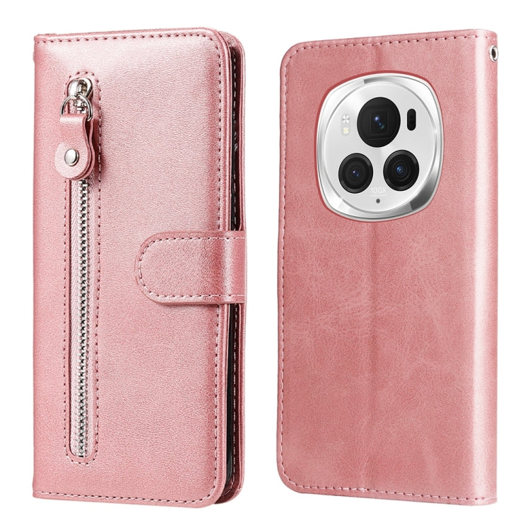 For Honor Magic6 Pro Fashion Calf Texture Zipper Leather Phone Case(Rose Gold) - Honor Cases by PMC Jewellery | Online Shopping South Africa | PMC Jewellery | Buy Now Pay Later Mobicred