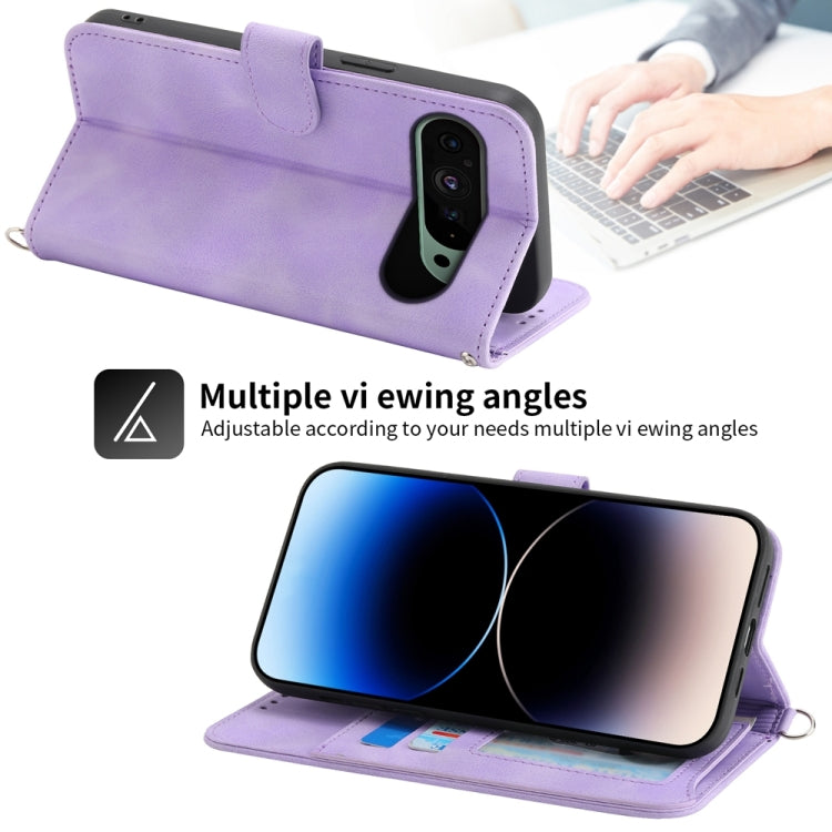 For Google Pixel 9 Skin-feel Flowers Embossed Wallet Leather Phone Case(Purple) - Google Cases by PMC TechLife | Online Shopping South Africa | PMC TechLife | Buy Now Pay Later Mobicred