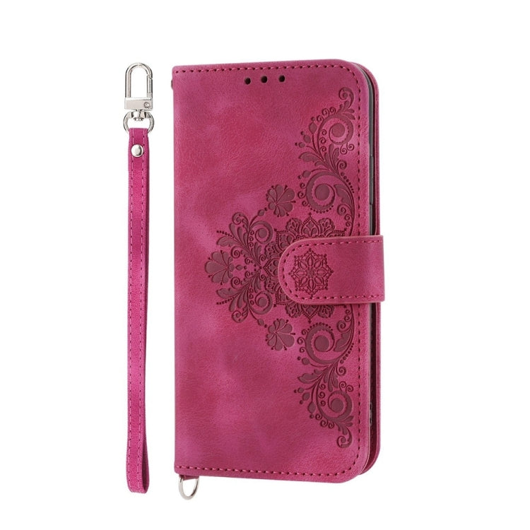 For Google Pixel 9 Skin-feel Flowers Embossed Wallet Leather Phone Case(Wine Red) - Google Cases by PMC TechLife | Online Shopping South Africa | PMC TechLife | Buy Now Pay Later Mobicred