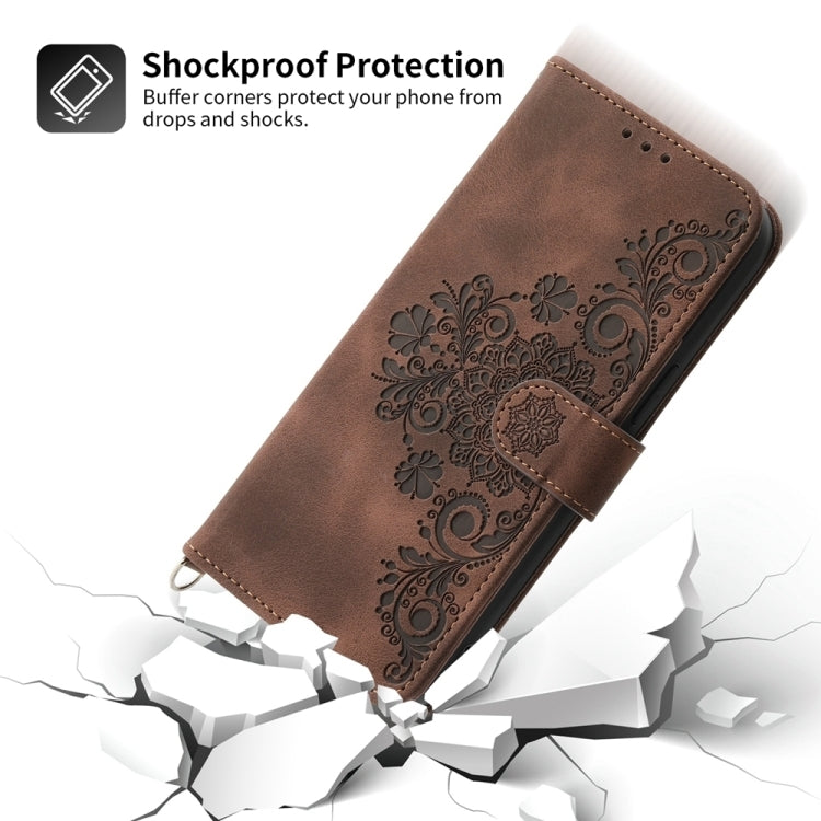 For Google Pixel 9 Skin-feel Flowers Embossed Wallet Leather Phone Case(Brown) - Google Cases by PMC TechLife | Online Shopping South Africa | PMC TechLife | Buy Now Pay Later Mobicred