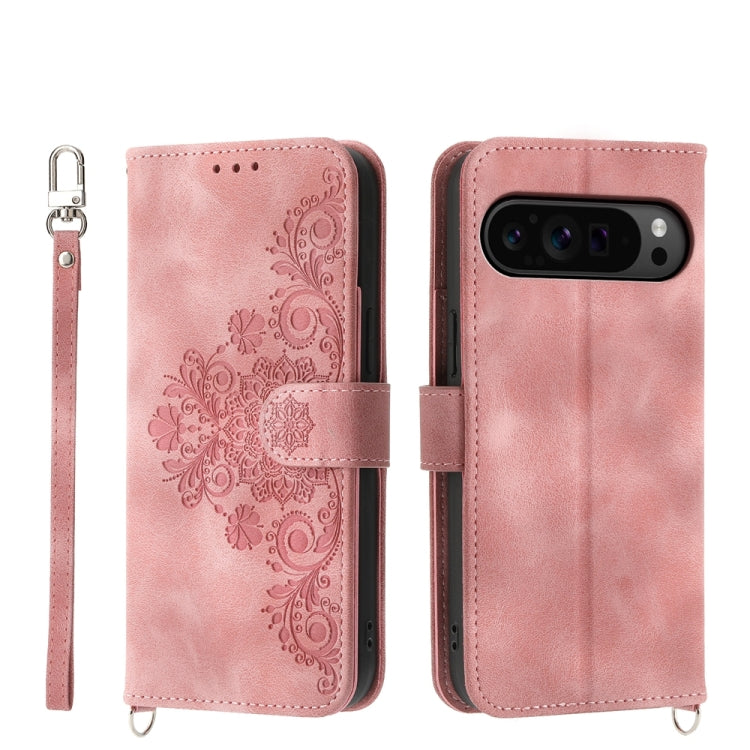 For Google Pixel 9 Pro Skin-feel Flowers Embossed Wallet Leather Phone Case(Pink) - Google Cases by PMC TechLife | Online Shopping South Africa | PMC TechLife | Buy Now Pay Later Mobicred