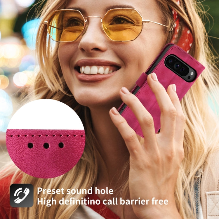 For Google Pixel 9 Pro Skin-feel Flowers Embossed Wallet Leather Phone Case(Wine Red) - Google Cases by PMC TechLife | Online Shopping South Africa | PMC TechLife | Buy Now Pay Later Mobicred