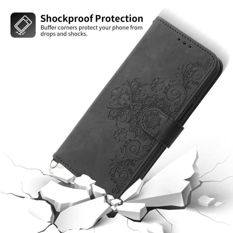 For Google Pixel 9 Pro Skin-feel Flowers Embossed Wallet Leather Phone Case(Black) - Google Cases by PMC TechLife | Online Shopping South Africa | PMC TechLife | Buy Now Pay Later Mobicred