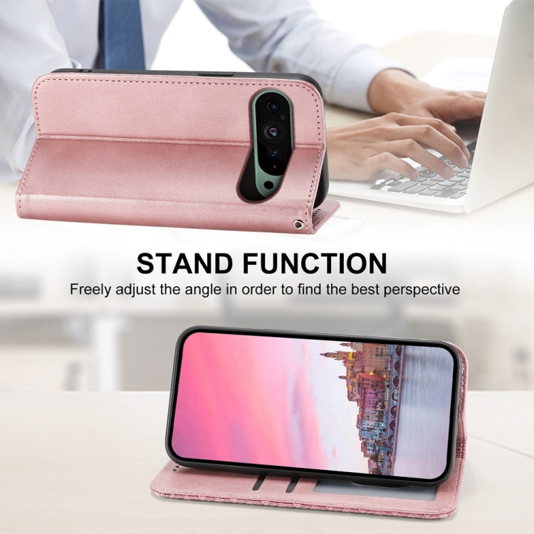 For Google Pixel 9 Cubic Grid Calf Texture Magnetic Leather Phone Case(Rose Gold) - Google Cases by PMC TechLife | Online Shopping South Africa | PMC TechLife | Buy Now Pay Later Mobicred