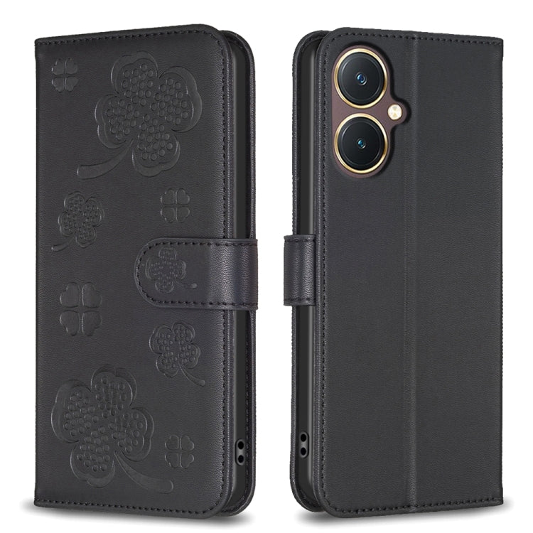 For vivo Y27 4G Four-leaf Embossed Leather Phone Case(Black) - vivo Cases by PMC Jewellery | Online Shopping South Africa | PMC Jewellery