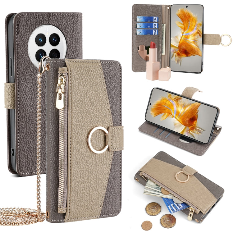 For Huawei Mate 50 Crossbody Litchi Texture Leather Phone Case(Grey) - Huawei Cases by PMC TechLife | Online Shopping South Africa | PMC TechLife | Buy Now Pay Later Mobicred