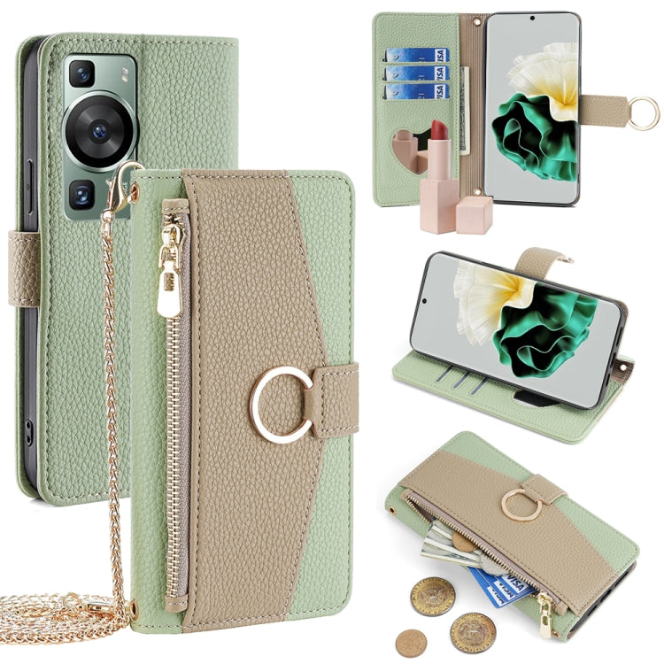 For Huawei P60 / P60 Pro Crossbody Litchi Texture Leather Phone Case(Green) - Huawei Cases by PMC TechLife | Online Shopping South Africa | PMC TechLife | Buy Now Pay Later Mobicred