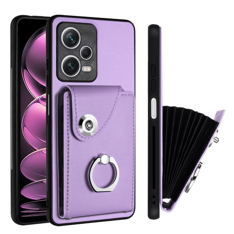 For Xiaomi Redmi Note 12 Pro 5G Global Organ Card Bag Ring Holder PU Phone Case(Purple) - Xiaomi Cases by PMC Jewellery | Online Shopping South Africa | PMC Jewellery | Buy Now Pay Later Mobicred