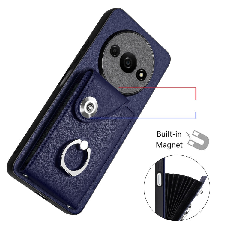 For Xiaomi Redmi A3 4G Organ Card Bag Ring Holder PU Phone Case(Blue) - Xiaomi Cases by PMC Jewellery | Online Shopping South Africa | PMC Jewellery | Buy Now Pay Later Mobicred