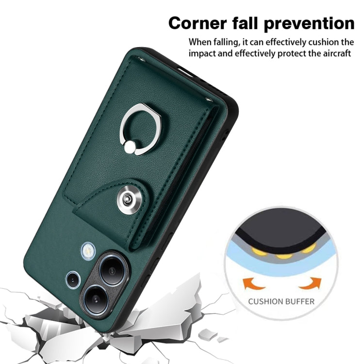 For Xiaomi Redmi Note 13 4G Global Organ Card Bag Ring Holder PU Phone Case(Green) - Note 13 Cases by PMC TechLife | Online Shopping South Africa | PMC TechLife | Buy Now Pay Later Mobicred