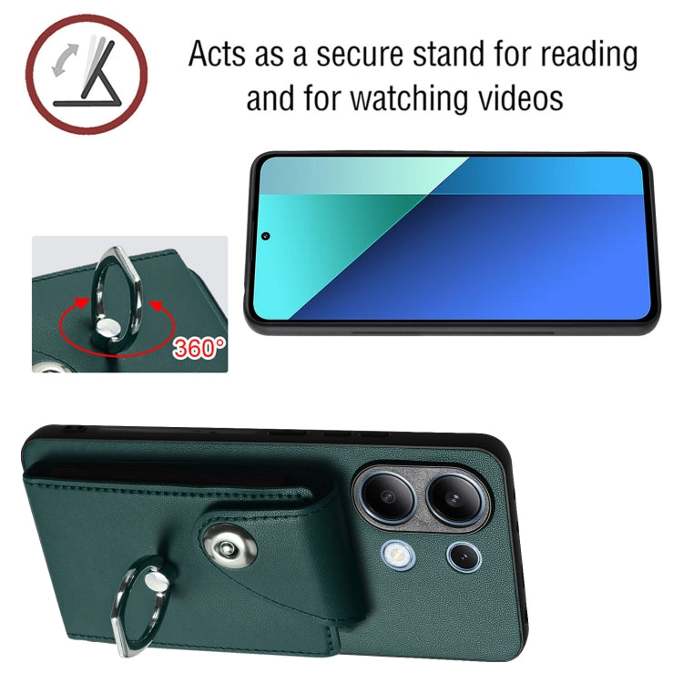For Xiaomi Redmi Note 13 4G Global Organ Card Bag Ring Holder PU Phone Case(Green) - Note 13 Cases by PMC TechLife | Online Shopping South Africa | PMC TechLife | Buy Now Pay Later Mobicred