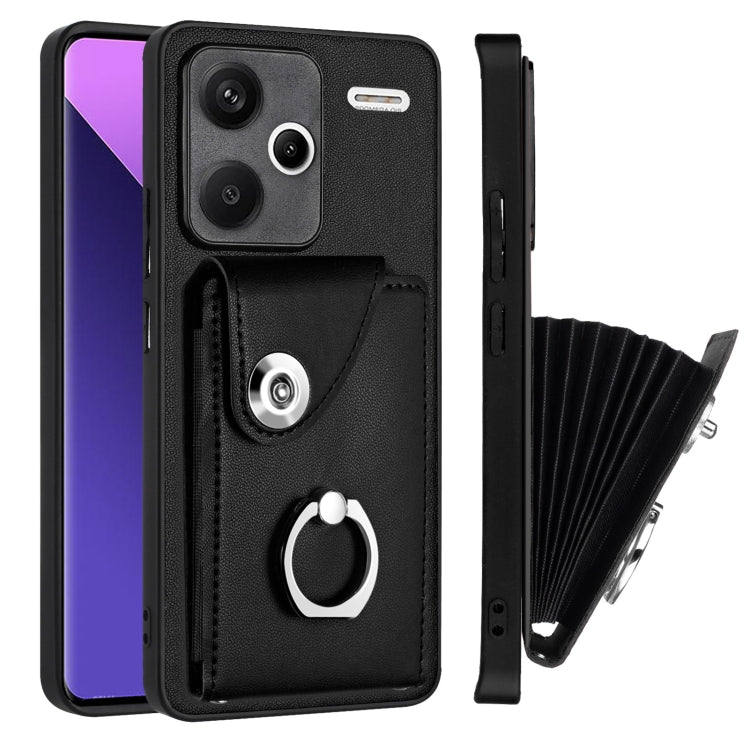 For Xiaomi Redmi Note 13 Pro+ Organ Card Bag Ring Holder PU Phone Case(Black) - Note 13 Pro+ Cases by PMC TechLife | Online Shopping South Africa | PMC TechLife | Buy Now Pay Later Mobicred