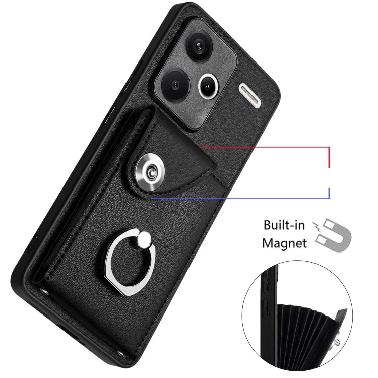 For Xiaomi Redmi Note 13 Pro+ Organ Card Bag Ring Holder PU Phone Case(Black) - Note 13 Pro+ Cases by PMC TechLife | Online Shopping South Africa | PMC TechLife | Buy Now Pay Later Mobicred
