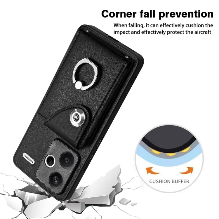 For Xiaomi Redmi Note 13 Pro+ Organ Card Bag Ring Holder PU Phone Case(Black) - Note 13 Pro+ Cases by PMC TechLife | Online Shopping South Africa | PMC TechLife | Buy Now Pay Later Mobicred