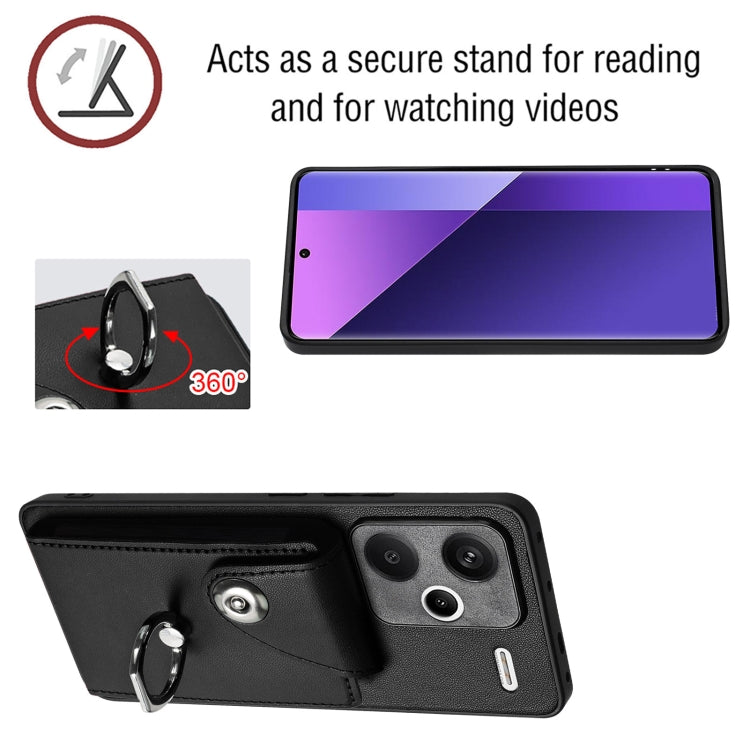 For Xiaomi Redmi Note 13 Pro+ Organ Card Bag Ring Holder PU Phone Case(Black) - Note 13 Pro+ Cases by PMC TechLife | Online Shopping South Africa | PMC TechLife | Buy Now Pay Later Mobicred