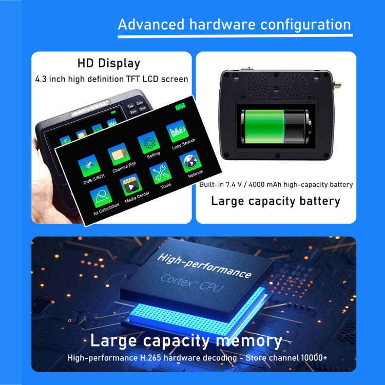 iBRAVEBOX V10 Finder Max 4.3 inch Display Digital Satellite Meter Signal Finder, Support DVB-S/S2/S2X, Plug Type:UK Plug(Black) - Satellite Finder by PMC TechLife | Online Shopping South Africa | PMC TechLife | Buy Now Pay Later Mobicred
