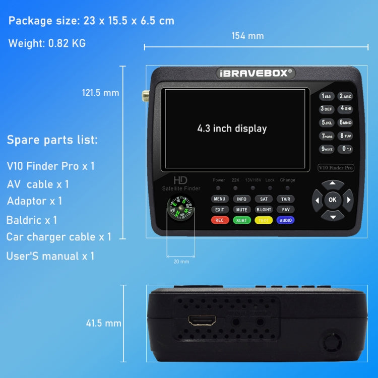 iBRAVEBOX V10 Finder Max 4.3 inch Display Digital Satellite Meter Signal Finder, Support DVB-S/S2/S2X, Plug Type:EU Plug(Black) - free shipping - PMC TechLife - Order now!