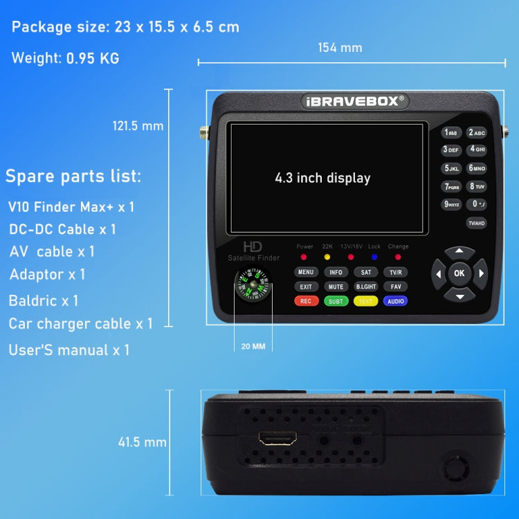 iBRAVEBOX V10 Finder Max+ 4.3 inch Display Digital Satellite Meter Signal Finder, Support DVB-S/S2/S2X AHD, Plug Type:UK Plug(Black) - Satellite Finder by PMC TechLife | Online Shopping South Africa | PMC TechLife | Buy Now Pay Later Mobicred
