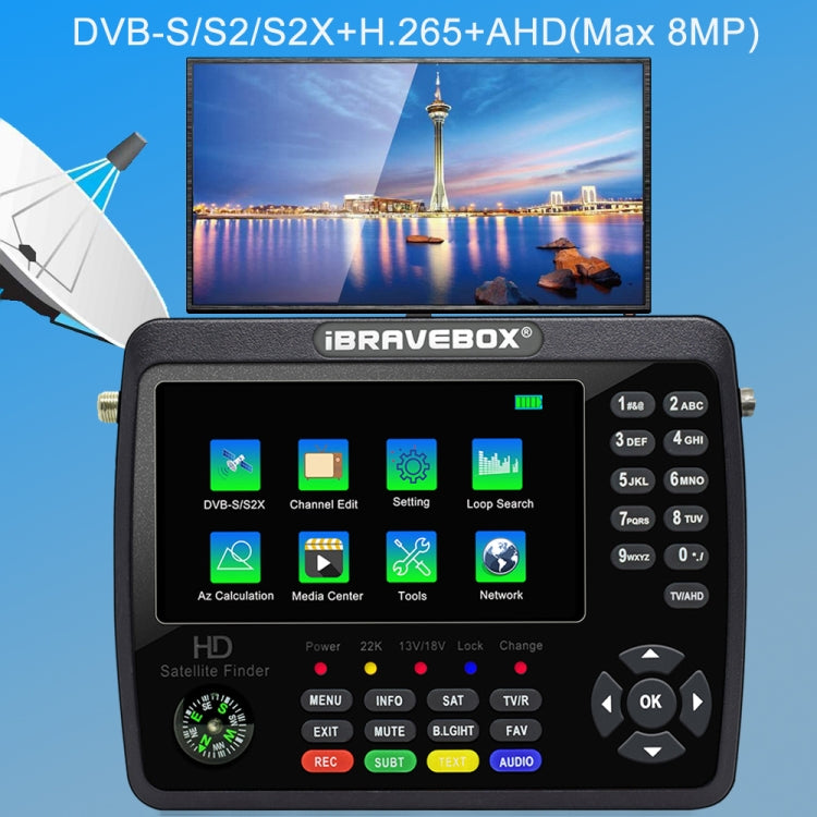 iBRAVEBOX V10 Finder Max+ 4.3 inch Display Digital Satellite Meter Signal Finder, Support DVB-S/S2/S2X AHD, Plug Type:EU Plug(Black) - Satellite Finder by PMC TechLife | Online Shopping South Africa | PMC TechLife | Buy Now Pay Later Mobicred