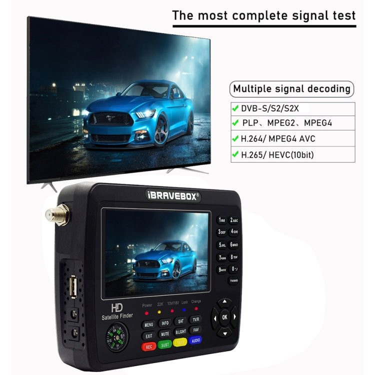 iBRAVEBOX V10 Finder Max+ 4.3 inch Display Digital Satellite Meter Signal Finder, Support DVB-S/S2/S2X AHD, Plug Type:US Plug(Black) - Satellite Finder by PMC TechLife | Online Shopping South Africa | PMC TechLife | Buy Now Pay Later Mobicred