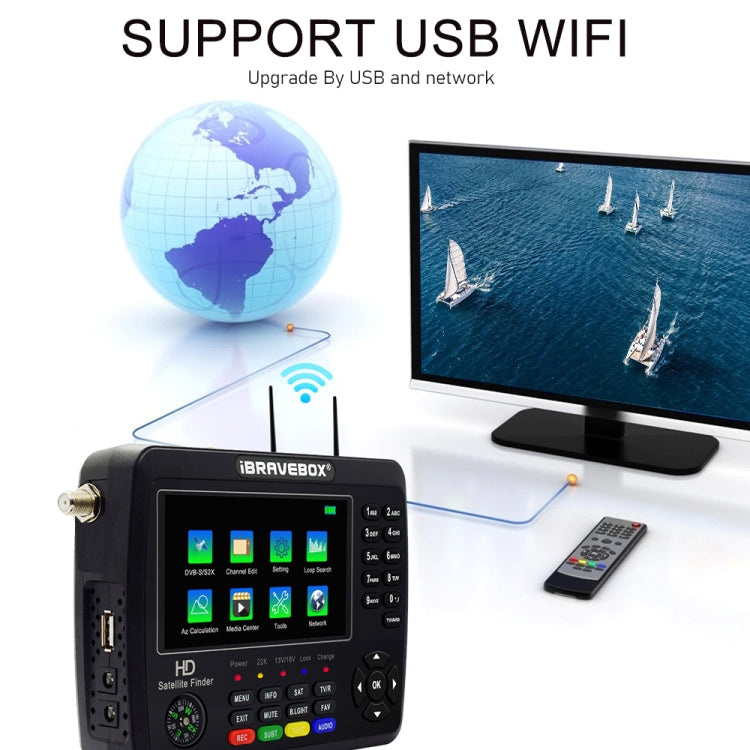 iBRAVEBOX V10 Finder Max+ 4.3 inch Display Digital Satellite Meter Signal Finder, Support DVB-S/S2/S2X AHD, Plug Type:US Plug(Black) - Satellite Finder by PMC TechLife | Online Shopping South Africa | PMC TechLife | Buy Now Pay Later Mobicred