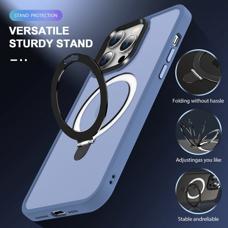 For iPhone 14 MagSafe Holder Skin-feel PC Hybrid TPU Phone Case(Blue) - iPhone 14 Cases by PMC TechLife | Online Shopping South Africa | PMC TechLife
