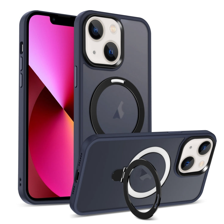 For iPhone 13 MagSafe Holder Skin-feel PC Hybrid TPU Phone Case(Dark Blue) - iPhone 13 Cases by PMC TechLife | Online Shopping South Africa | PMC TechLife