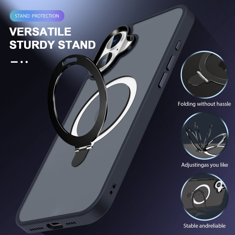 For iPhone 16 Plus Skin-feel MagSafe Holder PC Hybrid TPU Phone Case(Dark Blue) - free shipping - PMC TechLife - Order now!