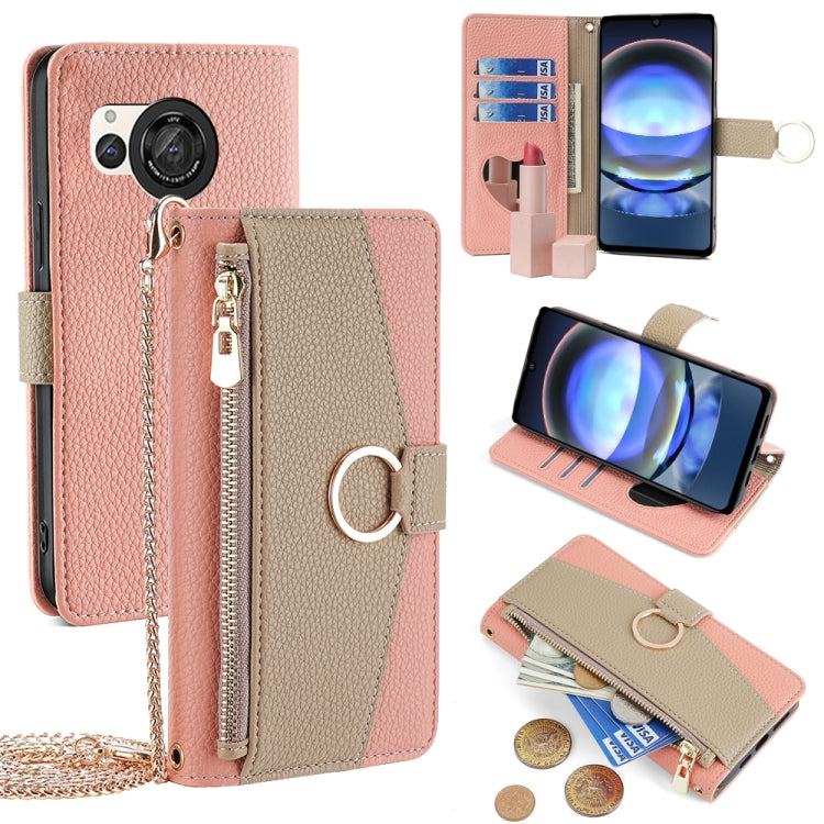 For Sharp Aquos R8 SH-52D Crossbody Litchi Texture Leather Phone Case(Pink) - More Brand by PMC TechLife | Online Shopping South Africa | PMC TechLife | Buy Now Pay Later Mobicred