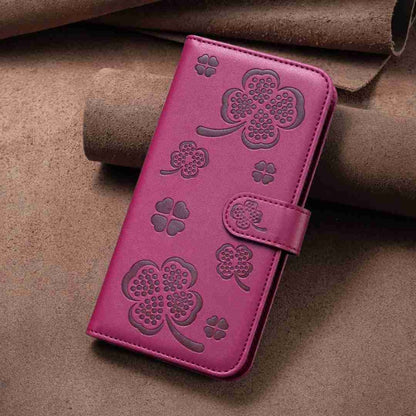 For Xiaomi Redmi Note 13 Four-leaf Embossed Leather Phone Case(Rose Red) - Note 13 Cases by PMC Jewellery | Online Shopping South Africa | PMC Jewellery | Buy Now Pay Later Mobicred