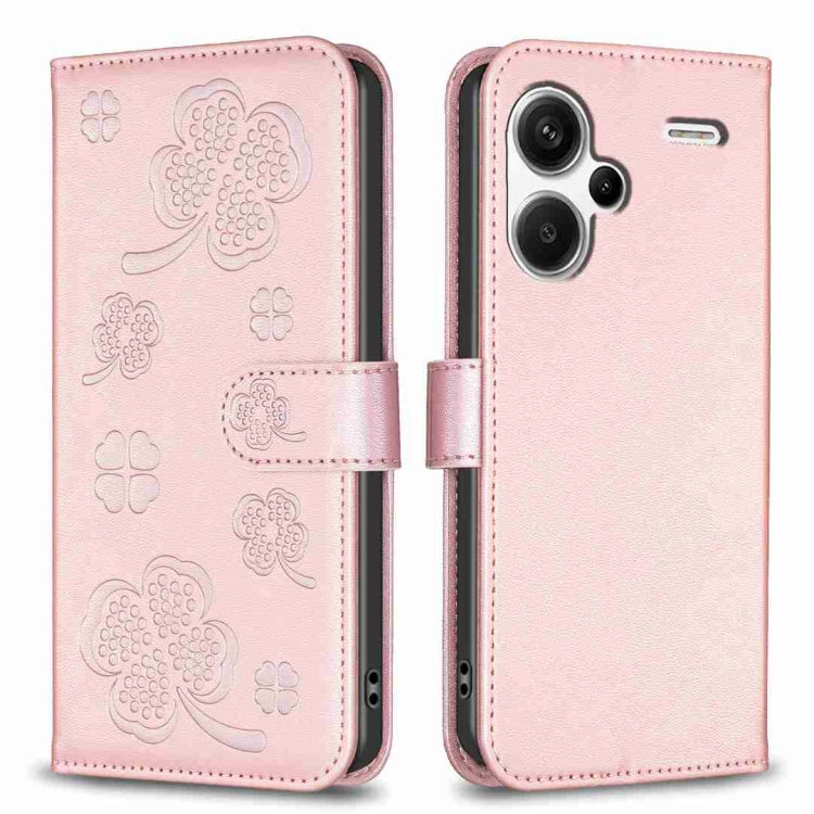 For Xiaomi Redmi Note 13 Pro+ 5G Four-leaf Embossed Leather Phone Case(Pink) - Note 13 Pro+ Cases by PMC TechLife | Online Shopping South Africa | PMC TechLife | Buy Now Pay Later Mobicred