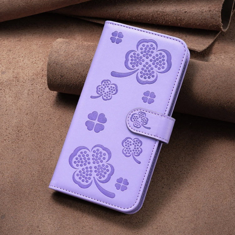 For Xiaomi Redmi Note 13 Pro 4G Global Four-leaf Embossed Leather Phone Case(Purple) - Note 13 Pro Cases by PMC TechLife | Online Shopping South Africa | PMC TechLife | Buy Now Pay Later Mobicred