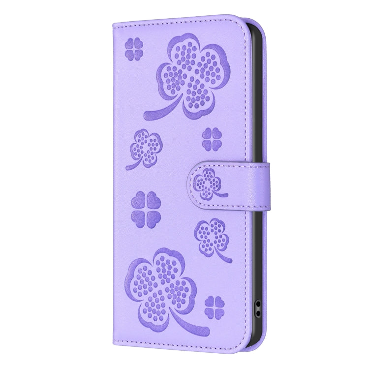 For Xiaomi Redmi Note 13 Pro 4G Global Four-leaf Embossed Leather Phone Case(Purple) - Note 13 Pro Cases by PMC TechLife | Online Shopping South Africa | PMC TechLife | Buy Now Pay Later Mobicred