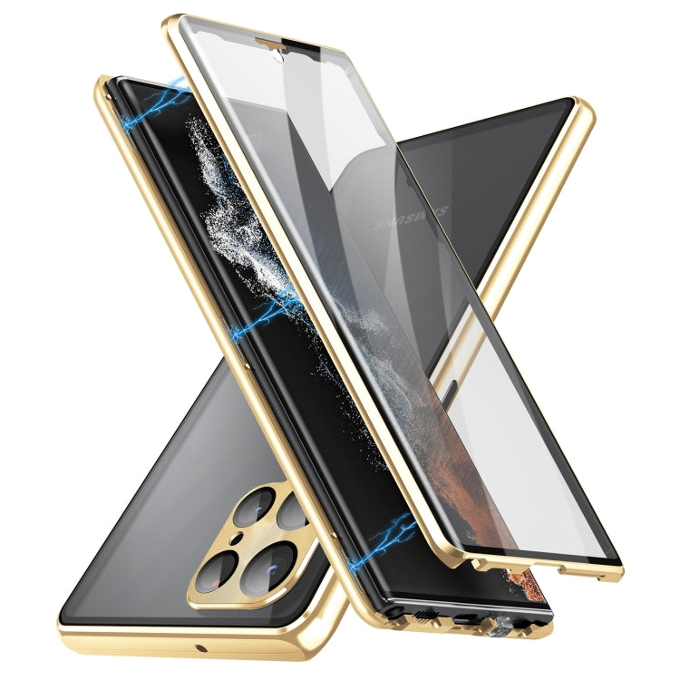 For Samsung Galaxy S24 Ultra 5G HD Full Cover Magnetic Metal Tempered Glass Phone Case(Gold) - Galaxy S24 Ultra 5G Cases by PMC Jewellery | Online Shopping South Africa | PMC Jewellery | Buy Now Pay Later Mobicred