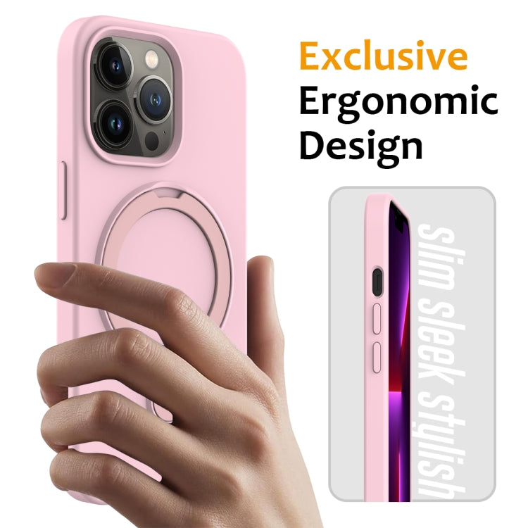 For iPhone 12 Pro Max MagSafe Magnetic Liquid Silicone Phone Case with Ring Holder(Grey Pink) - iPhone 12 Pro Max Cases by PMC TechLife | Online Shopping South Africa | PMC TechLife