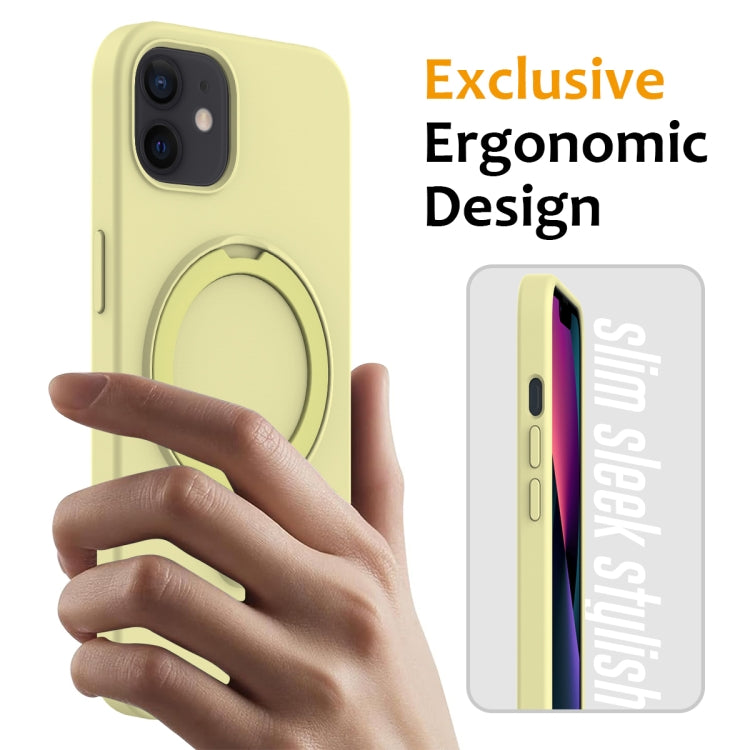 For iPhone 12 MagSafe Magnetic Liquid Silicone Phone Case with Ring Holder(Yellow) - iPhone 12 / 12 Pro Cases by PMC TechLife | Online Shopping South Africa | PMC TechLife