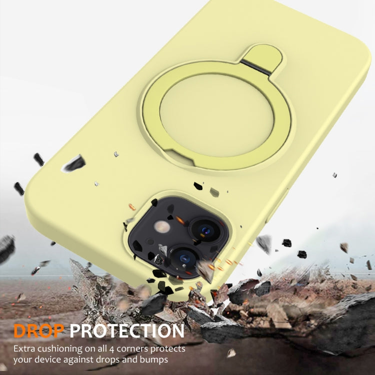 For iPhone 12 MagSafe Magnetic Liquid Silicone Phone Case with Ring Holder(Yellow) - iPhone 12 / 12 Pro Cases by PMC TechLife | Online Shopping South Africa | PMC TechLife