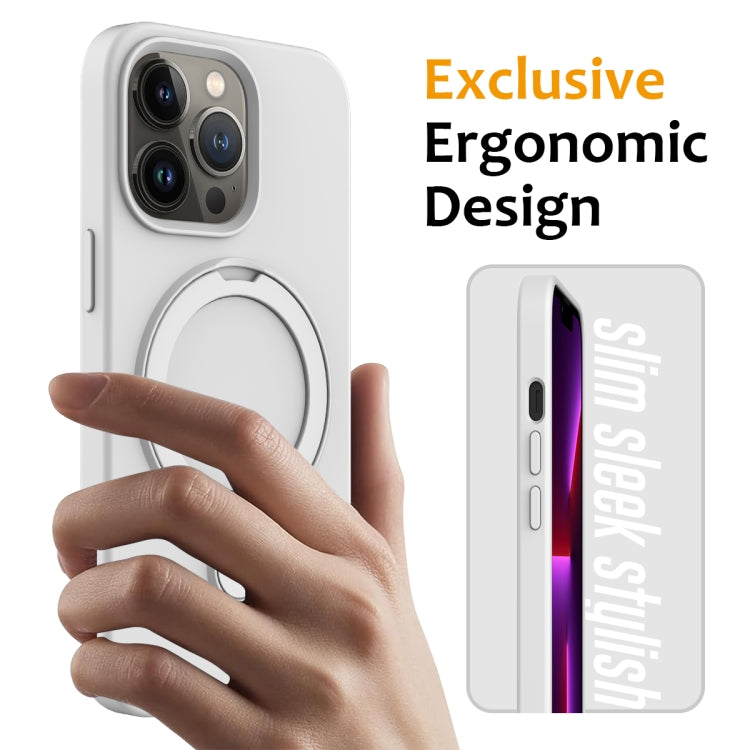 For iPhone 14 Pro Max Liquid Silicone MagSafe Magnetic Phone Case with Ring Holder(White) - free shipping - PMC TechLife - Order now!