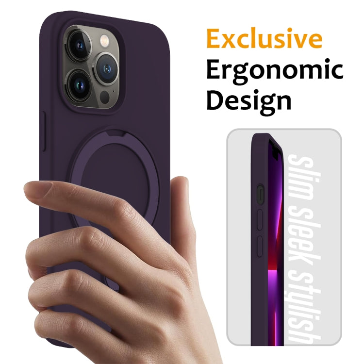 For iPhone 14 Pro MagSafe Magnetic Liquid Silicone Phone Case with Ring Holder(Purple) - iPhone 14 Pro Cases by PMC TechLife | Online Shopping South Africa | PMC TechLife