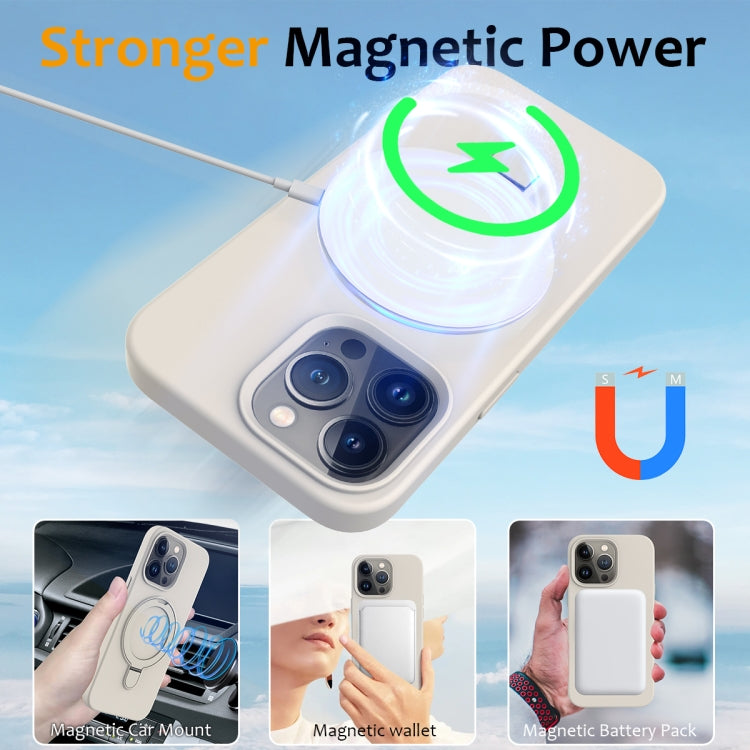 For iPhone 15 Pro MagSafe Magnetic Liquid Silicone Phone Case with Ring Holder(Antique White) - iPhone 15 Pro Cases by PMC Jewellery | Online Shopping South Africa | PMC Jewellery