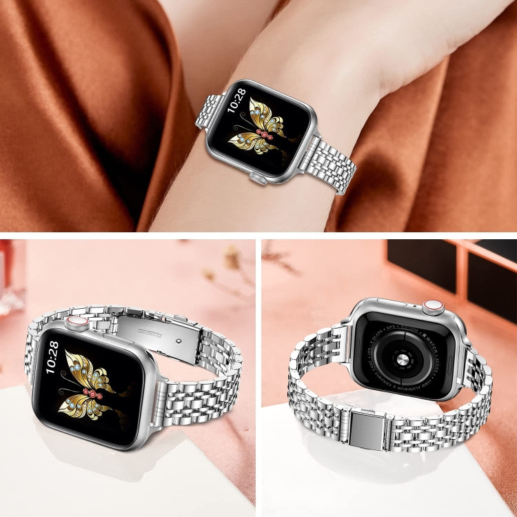 For Apple Watch Series 4 40mm Slim Seven Bead Slingshot Buckle Metal Watch Band(Silver) - Watch Bands by PMC Jewellery | Online Shopping South Africa | PMC Jewellery