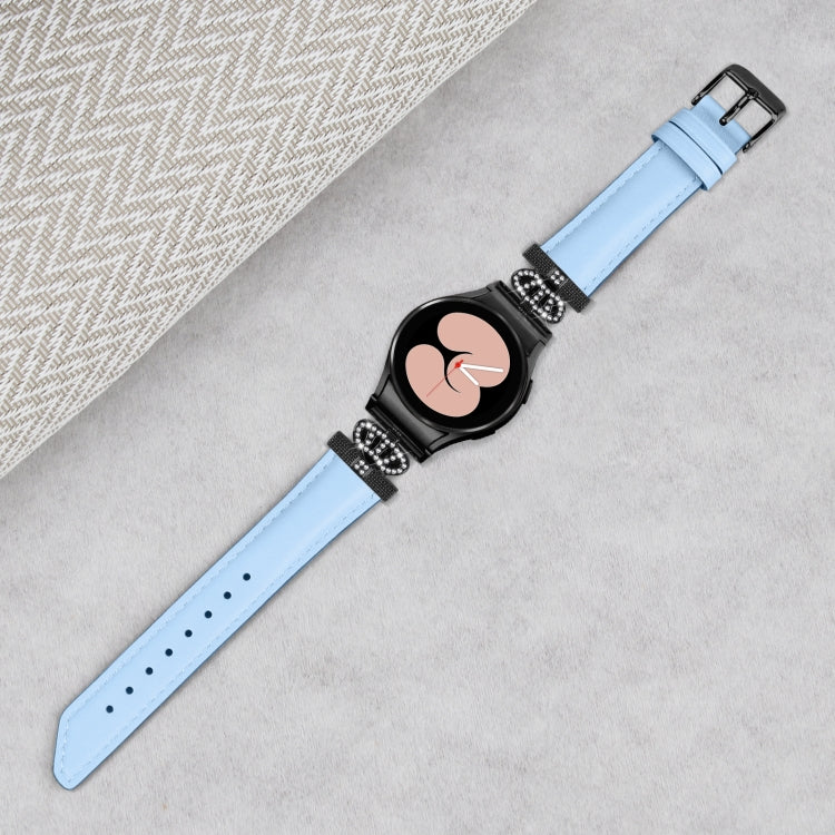 For Samsung Galaxy Watch6 / 6 Classic Crown D-shaped Twill Leather Watch Band(Black Blue) - Watch Bands by PMC TechLife | Online Shopping South Africa | PMC TechLife